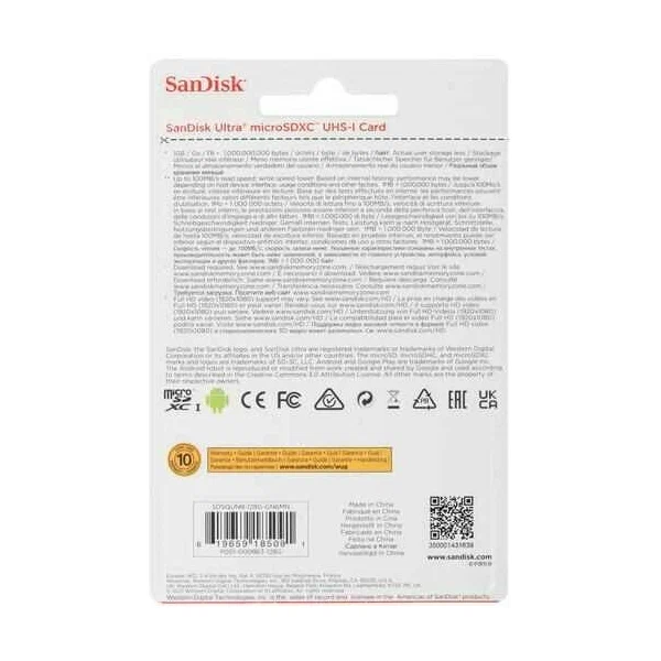 Карта памяти microSDXC Sandisk 128 ГБ, 100MB/s, C10, UHS-I, FullHD - фото 4