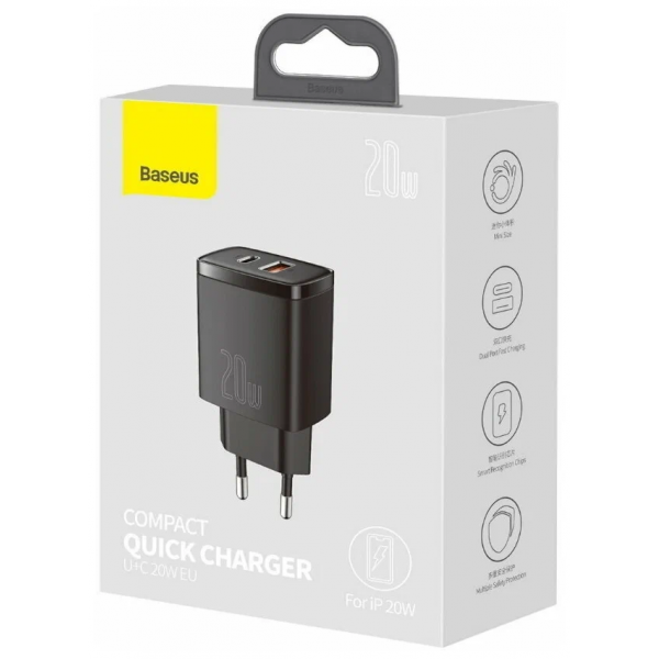 Сетевое зарядное устройство Baseus СЗУ Compact Quick Charger U+C 20W EU черный - фото 5