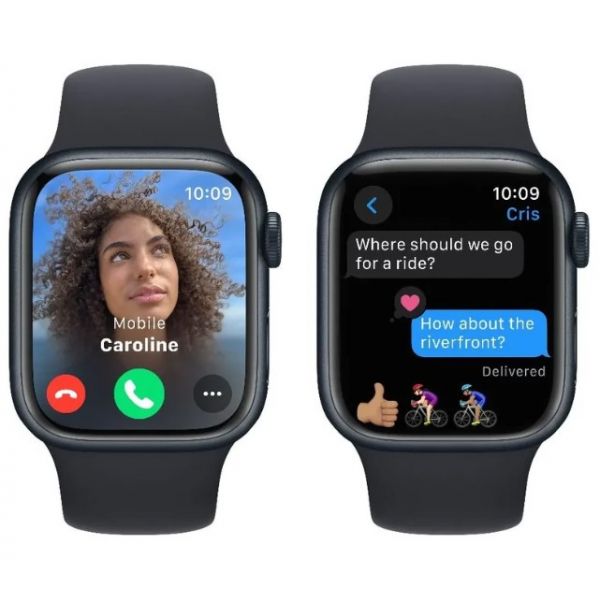 Apple Watch Series 9, 45 мм, алюминиевый корпус «тёмная ночь», спортивный ремешок «тёмная ночь» (M/L) - фото 6