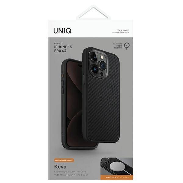 Чехол Uniq для iPhone 15 Pro Max KEVA Kevlar Черный (MagSafe) - фото 8