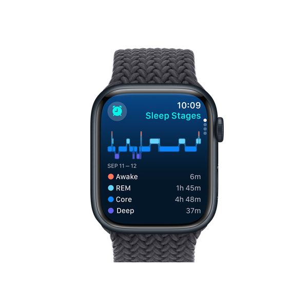 Apple Watch Series 9, 45 мм, алюминиевый корпус «тёмная ночь», спортивный ремешок «тёмная ночь» (M/L) - фото 7