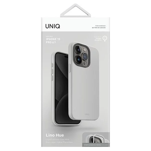 Чехол Uniq для iPhone 15 Pro LINO Мел серый (Magsafe) - фото 7