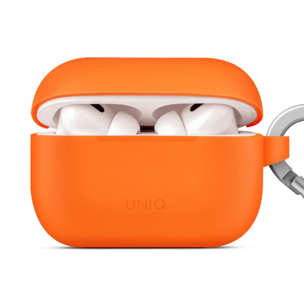Чехол силиконовый Uniq для Airpods Pro 2 чехол Vencer Силиконовый чехол + карабин и ремешок Апельсин - фото 3