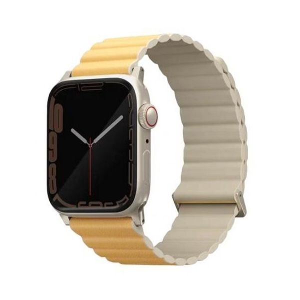Ремешок Uniq для Apple Watch 41/40/38 mm ремешок Revix Premium Ed. Кожа/силикон Канареечно-желтый/слоновая кость - фото 2