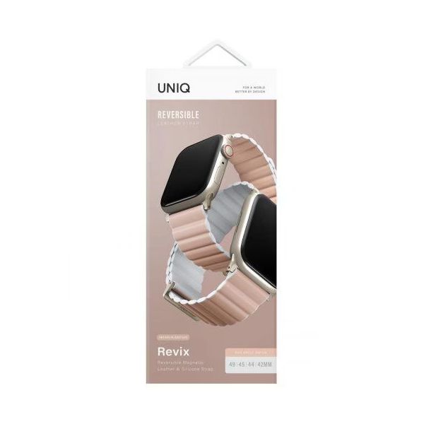 Ремешок Uniq для Apple Watch 49/45/44/42 mm  Revix Premium Ed. Leather/Silicone Blush Розовый/Белый - фото 3