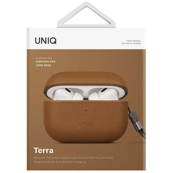 Чехол силиконовый Uniq для Airpods Pro 2 чехол Terra Натуральная кожа с ремешком Ириска Браун - баннер 3