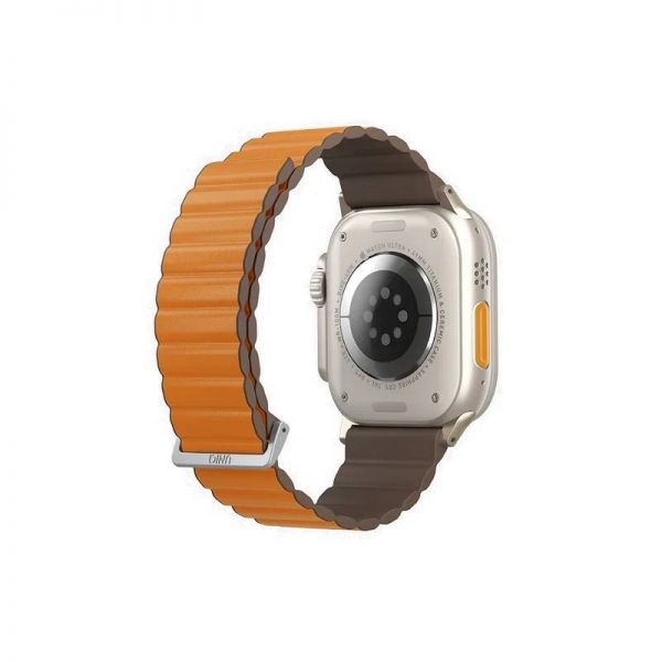 Ремешок Uniq для Apple Watch 49/45/44/42 mm Revix Premium Ed. Кожа/Силикон Шафран Оранжевый/Хаки - фото 3