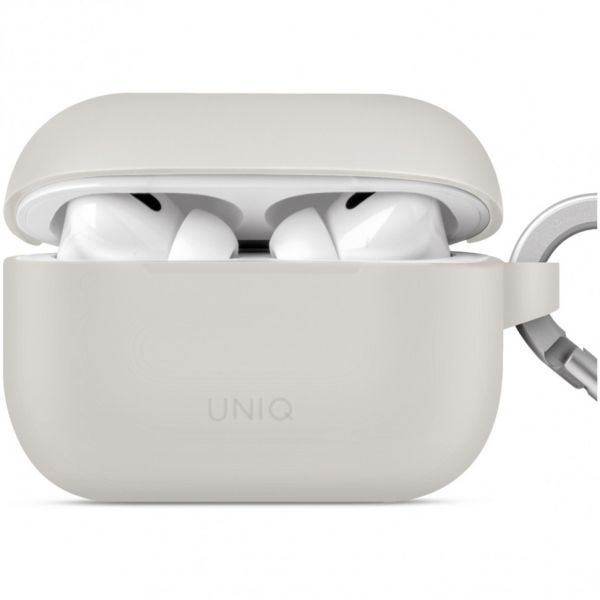 Чехол силиконовый Uniq для Airpods Pro 2 чехол Vencer Силиконовый чехол + карабин и ремешок серый - фото 3