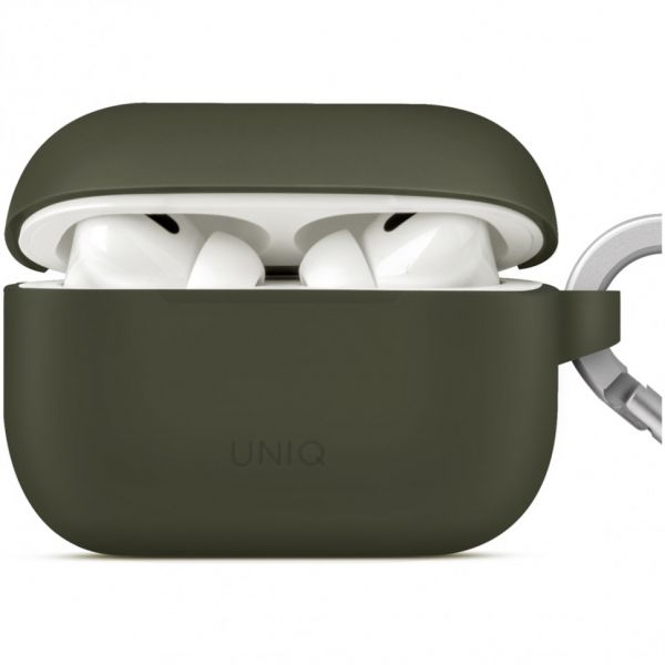 Чехол силиконовый Uniq для Airpods Pro 2 чехол Vencer Силиконовый чехол + карабин и ремешок Зеленый - фото 3