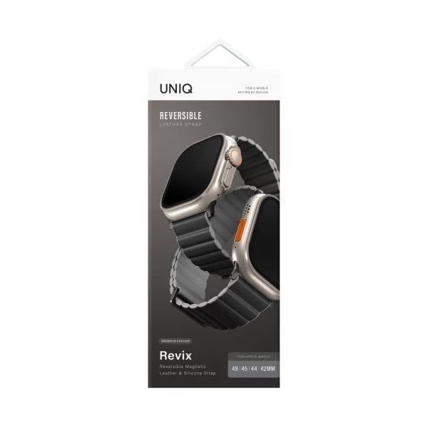 Ремешок Uniq для Apple Watch 49/45/44/42 mm Revix Premium Ed. Кожа/Силикон Угольный/Пепельно-серый - фото 3