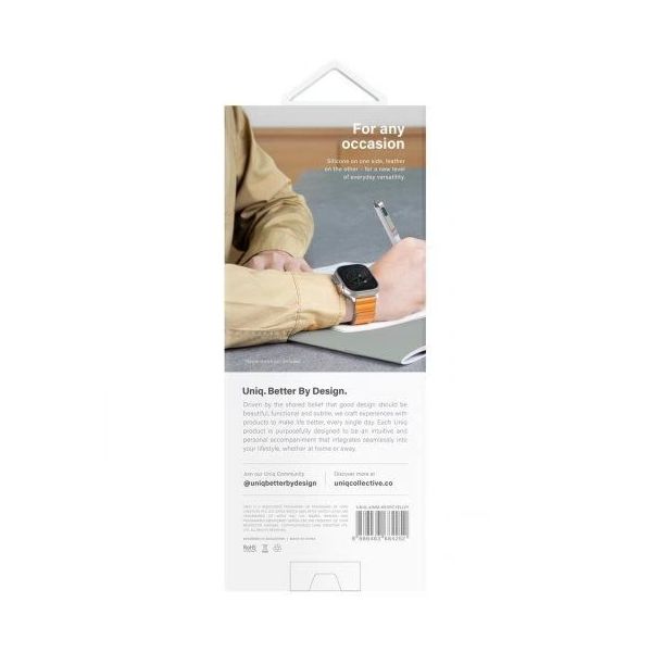 Ремешок Uniq для Apple Watch 49/45/44/42 mm ремешок Revix Premium Ed. Кожа/силикон Канареечно-желтый/слоновая кость - фото 4