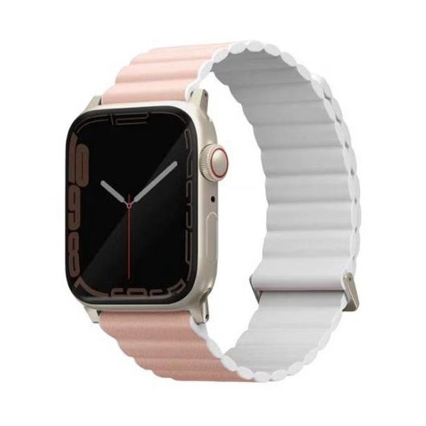 Ремешок Uniq для Apple Watch 49/45/44/42 mm  Revix Premium Ed. Leather/Silicone Blush Розовый/Белый - фото 2