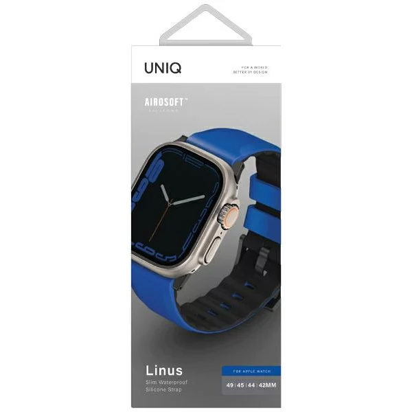 Ремешок Uniq для Apple Watch 49/45/44/42 mm ремешок Linus Airosoft silicone strap Гоночный синий - фото 3