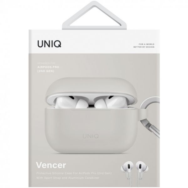 Чехол силиконовый Uniq для Airpods Pro 2 чехол Vencer Силиконовый чехол + карабин и ремешок серый - фото 4