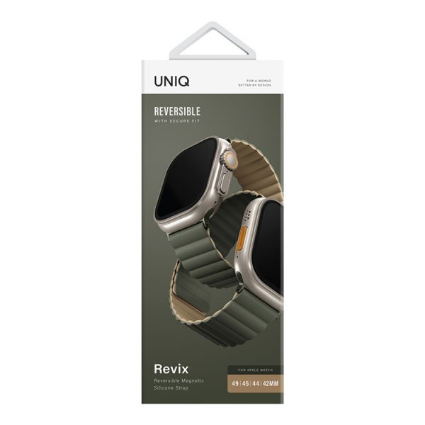Ремешок Uniq для Apple Watch 49/45/44/42 mm Revix reversible Magnetic Зеленый/Коричневый - фото 3