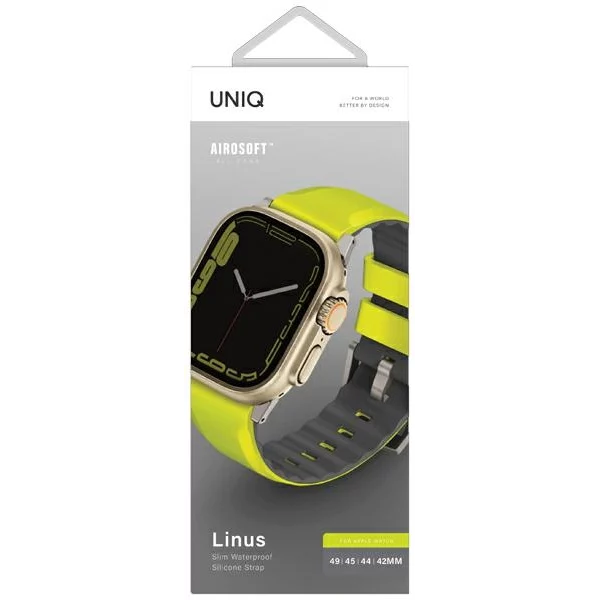 Ремешок Uniq для Apple Watch 49/45/44/42 mm ремешок Linus Airosoft silicone strap Лаймово-зеленый - фото 4