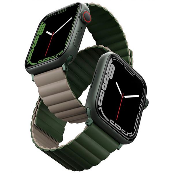 Ремешок Uniq для Apple Watch 49/45/44/42 mm Revix reversible Magnetic Зеленый/Темно-серый - фото 1