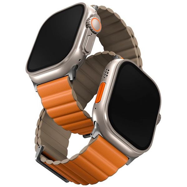 Ремешок Uniq для Apple Watch 49/45/44/42 mm Revix Premium Ed. Кожа/Силикон Шафран Оранжевый/Хаки - фото 1