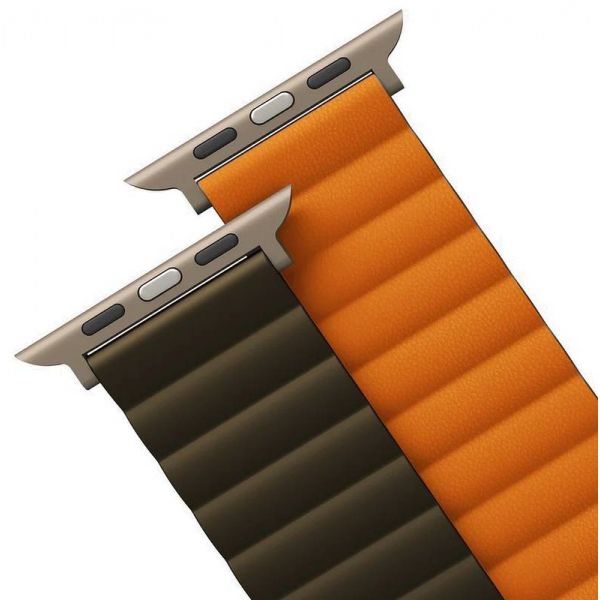 Ремешок Uniq для Apple Watch 49/45/44/42 mm Revix Premium Ed. Кожа/Силикон Шафран Оранжевый/Хаки - фото 5