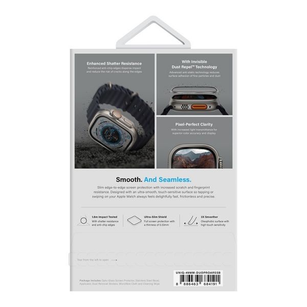 Защитное стело Uniq стекло для Apple Watch Ultra 49 mm OPTIX DUO PRO Anti-reflective Glass + Stainless steel frame - фото 6