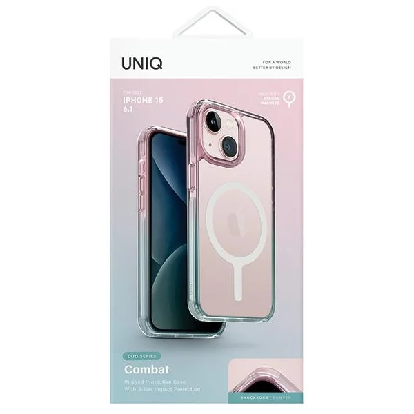 Чехол Uniq для iPhone 15 Combat DUO Синий/Розовый (MagSafe) - фото 6