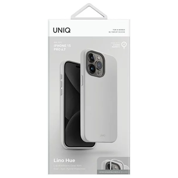 Чехол Uniq для iPhone 15 Pro Max LINO Мел серый (Magsafe) - фото 7