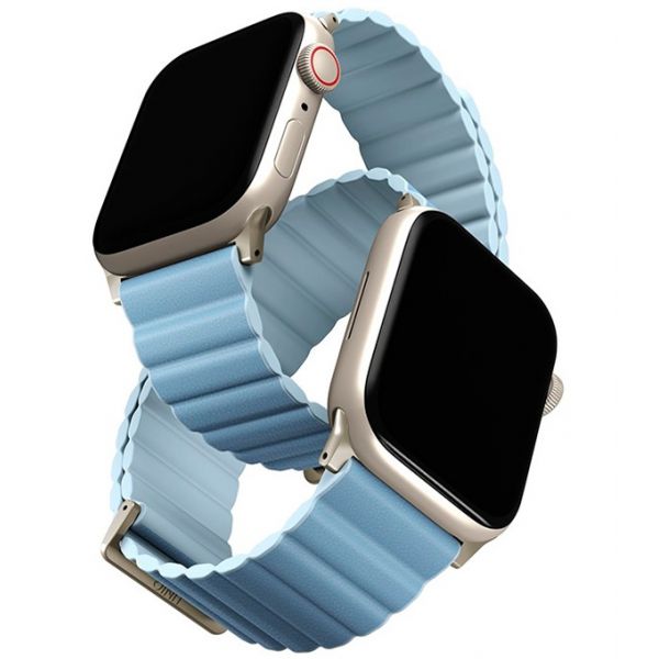 Ремешок Uniq для Apple Watch 41/40/38 mm ремешок Revix Premium Ed. Кожа/Силикон Арктика/Мягкий синий - фото 1