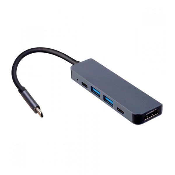 Хаб Perfeo PF-Type-C-12, USB Type-C dock. station 5 в 1 (серебро) - фото 1