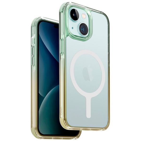 Чехол Uniq для iPhone 15 Combat DUO Морской зеленый/Мягкий желтый (MagSafe) - фото 1