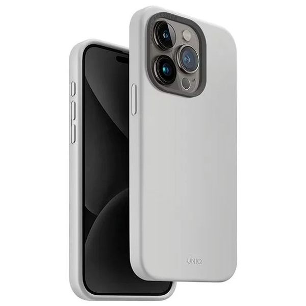 Чехол Uniq для iPhone 15 Pro LINO Мел серый (Magsafe) - фото 1