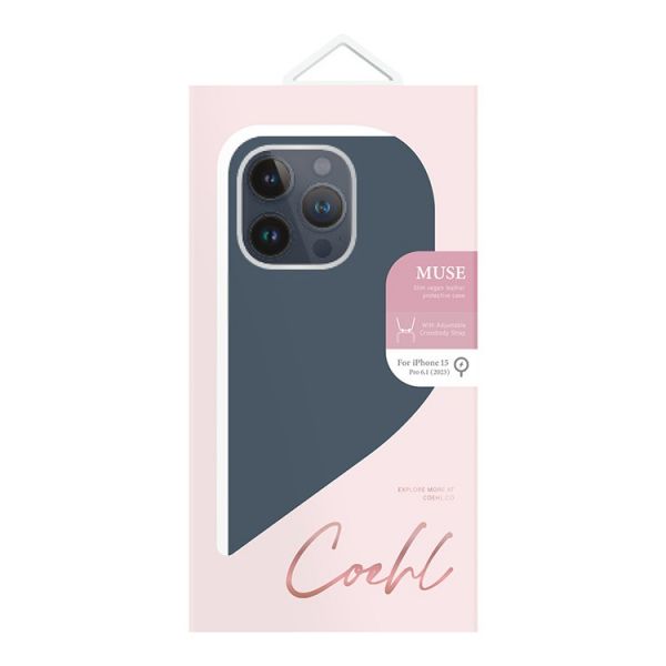 Чехол Uniq для iPhone 15 Pro COEHL MUSE Leatherette с ремешком Сапфировый синий (MagSafe) - фото 4