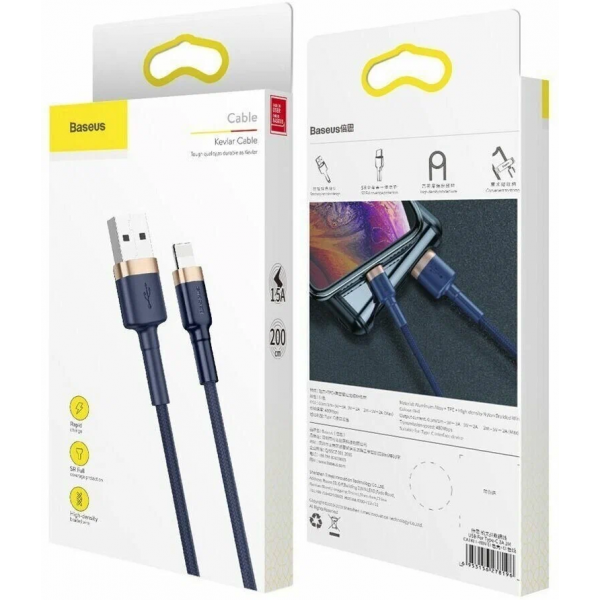 Кабель Baseus cafule Cable USB For iP 1.5A 2m Gold+Blue - фото 7