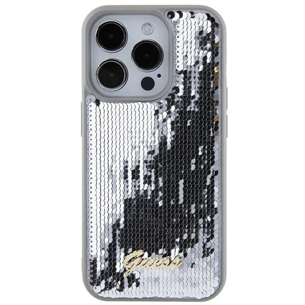 Чехол Guess для iPhone 15 Pro Max Sequins Script metal logo Hard Серебро - фото 2