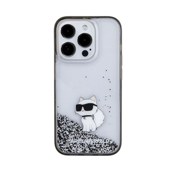 Чехол Lagerfeld для iPhone 15 Pro Max Liquid Glitter NFT Choupette Hard Прозрачный/черный - фото 2