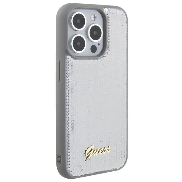 Чехол Guess для iPhone 15 Pro Max Sequins Script metal logo Hard Серебро - фото 3