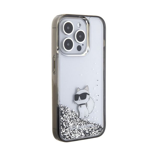 Чехол Lagerfeld для iPhone 15 Pro Max Liquid Glitter NFT Choupette Hard Прозрачный/черный - фото 3