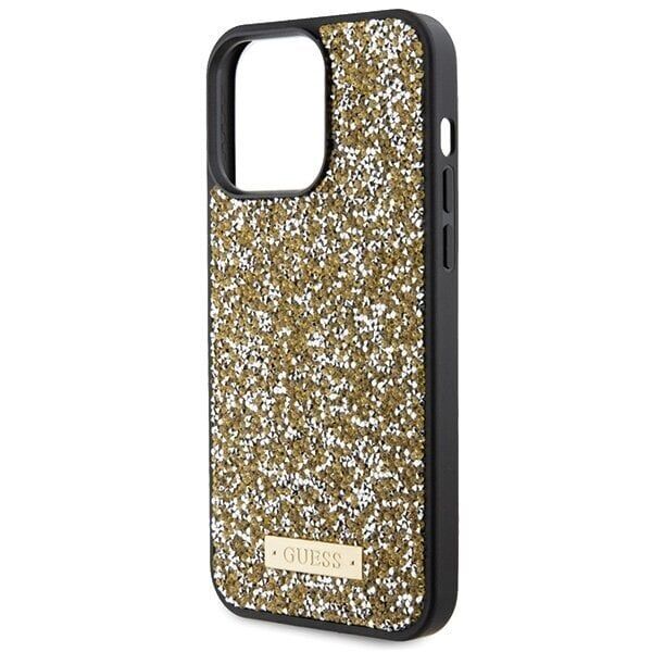 Чехол Guess для iPhone 15 Pro Diamond Rhinestone Plate metal logo Hard Желтый - фото 4