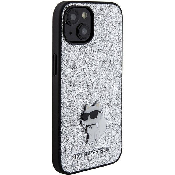 Чехол Lagerfeld для iPhone 15 Fixed glitters NFT Choupette Metal pin Hard Серебро - фото 3