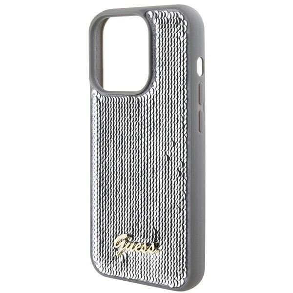 Чехол Guess для iPhone 15 Pro Max Sequins Script metal logo Hard Серебро - фото 4