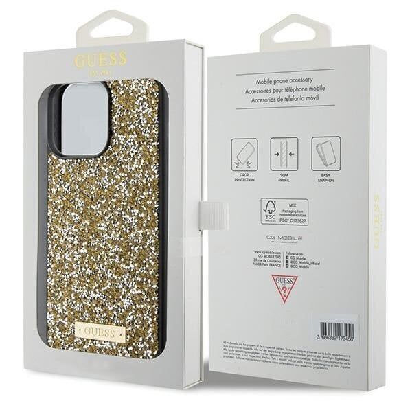 Чехол Guess для iPhone 15 Pro Diamond Rhinestone Plate metal logo Hard Желтый - фото 6