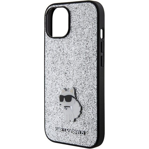 Чехол Lagerfeld для iPhone 15 Fixed glitters NFT Choupette Metal pin Hard Серебро - фото 4