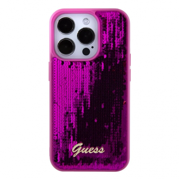 Чехол Guess для iPhone 15 Pro Sequins Script metal logo Hard Фуксия - фото 2