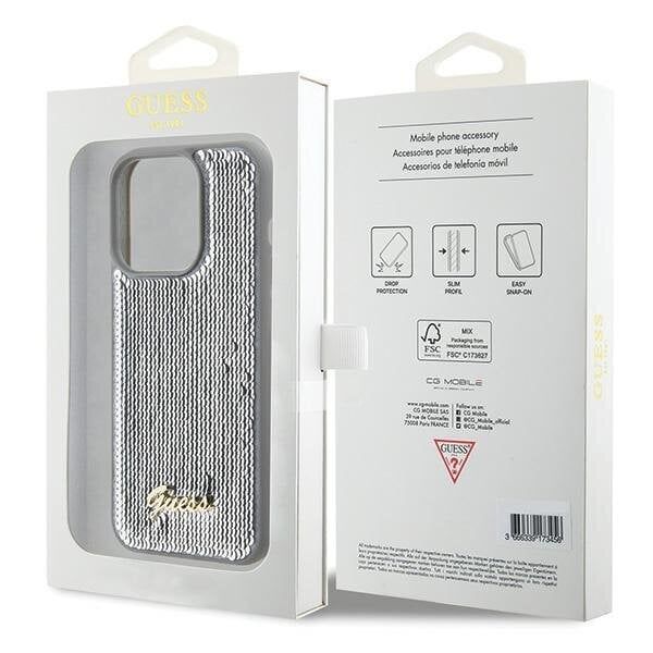 Чехол Guess для iPhone 15 Pro Max Sequins Script metal logo Hard Серебро - фото 6