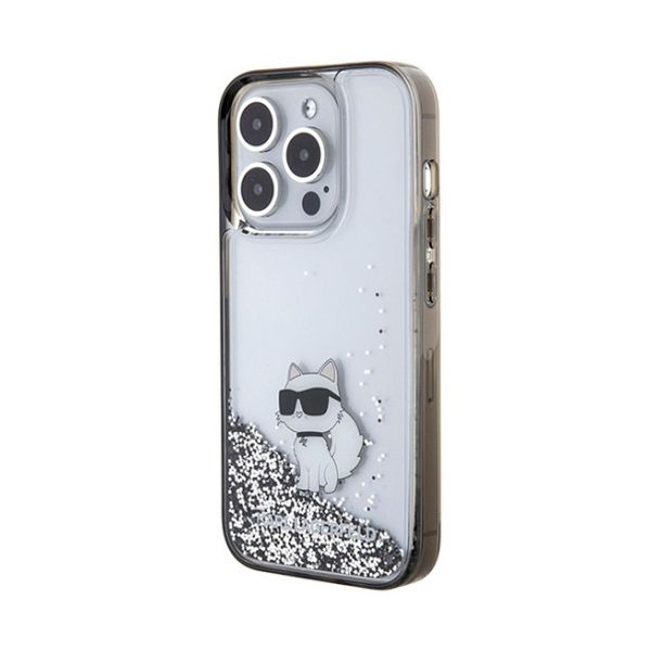 Чехол Lagerfeld для iPhone 15 Pro Max Liquid Glitter NFT Choupette Hard Прозрачный/черный - фото 1