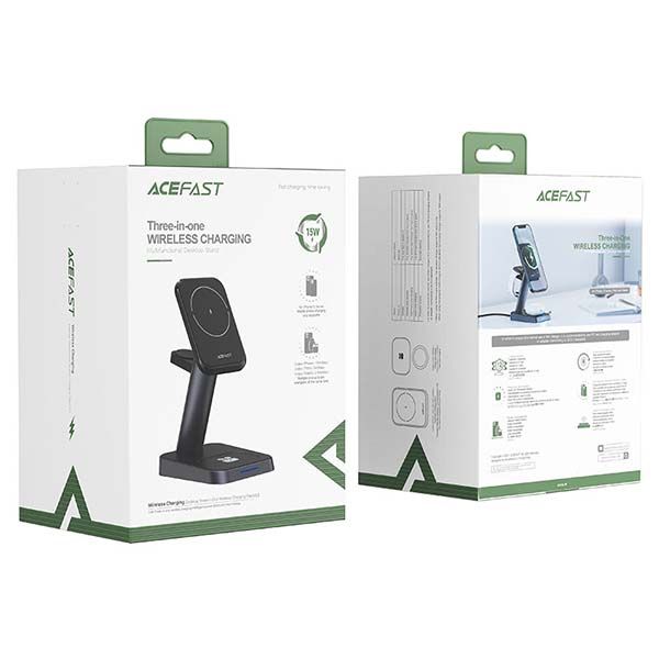 Беспроводное зарядное устройство Acefast E3 15W, MagSafe, 3 в 1, 7.5 Вт, 3А, АБС+ПК, чёрный в упаковке