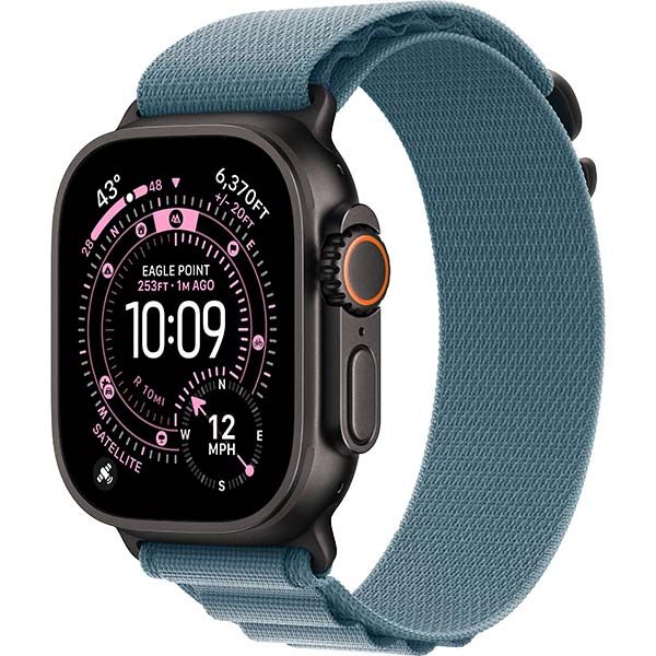Apple Watch Ultra 3 (2025), 49 мм, корпус «чёрный титановый», ремешок Alpine светло-голубой (M/L)