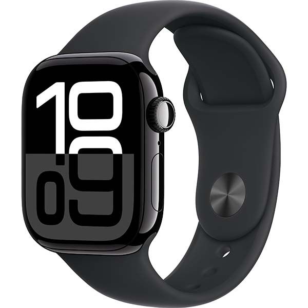 Apple Watch Series 10 (2024) 42 мм, алюминиевый корпус «чёрный оникс», спортивный ремешок чёрный, (S/M)