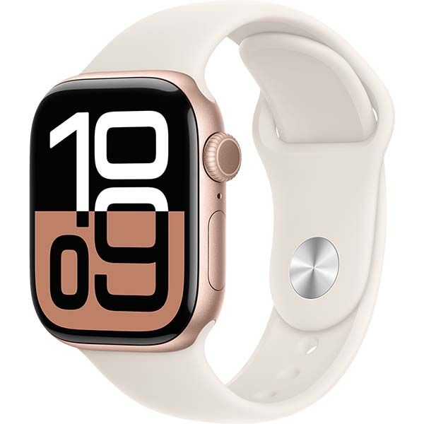 Apple Watch Series 10 (2024) 42 мм, алюминиевый корпус «розовое золото», спортивный ремешок «светлые румяна», (S/M)